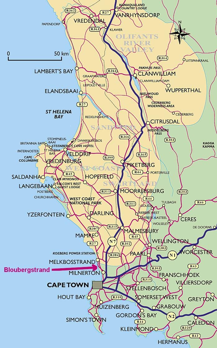 نقشه از west coast کیپ تاون