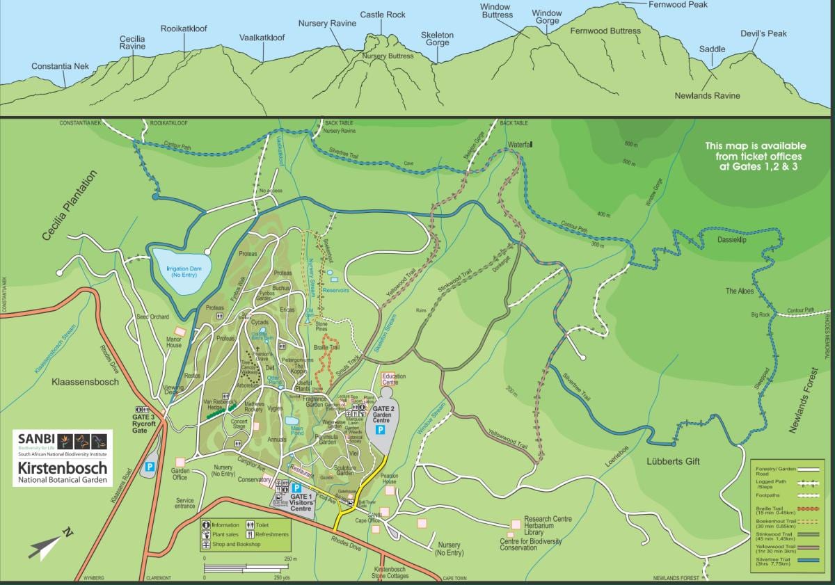 kirstenbosch باغ گیاه شناسی نقشه