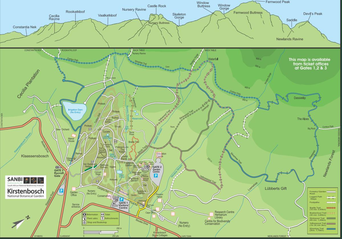 kirstenbosch باغ گیاه شناسی نقشه