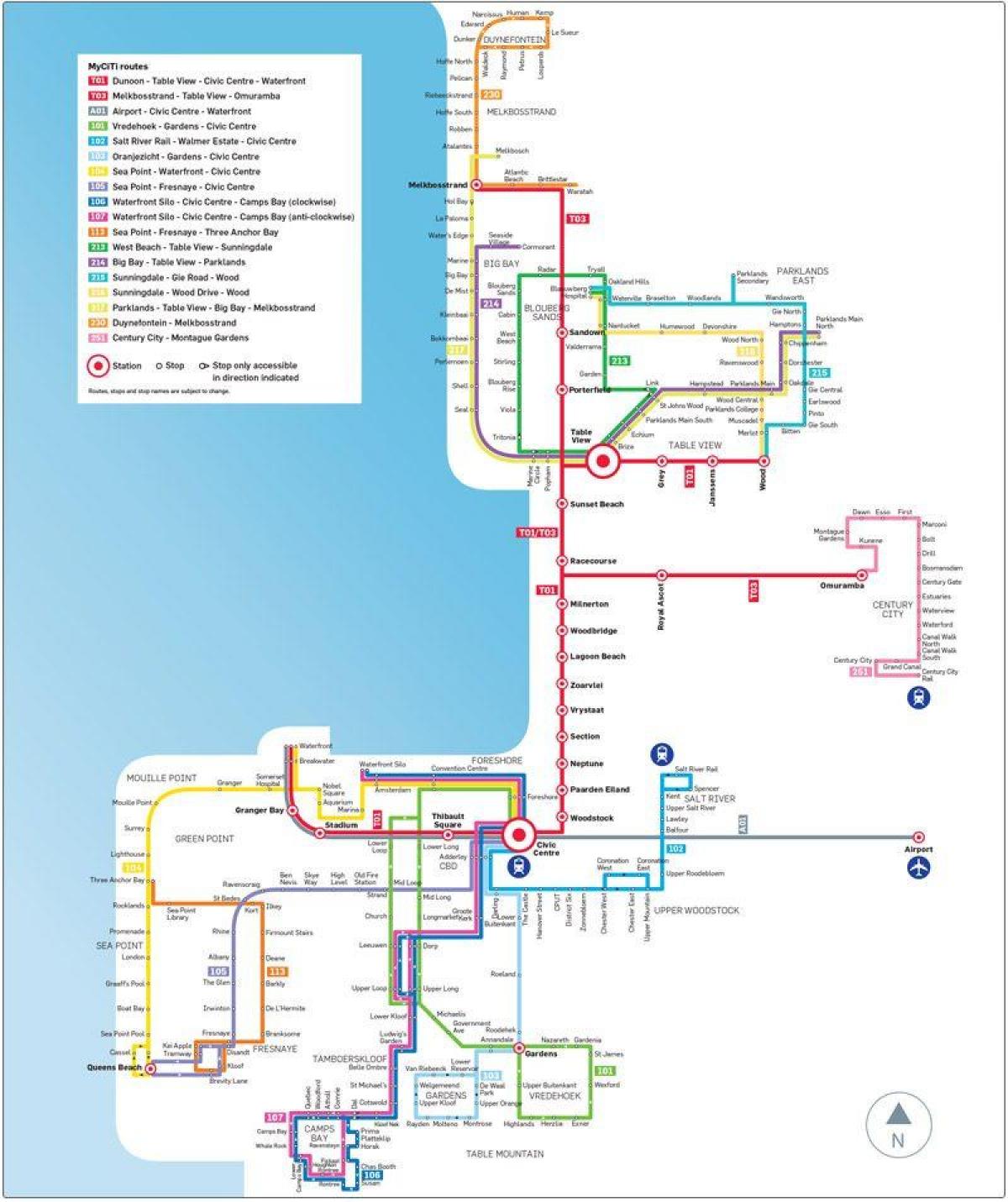 myciti, اتوبوس, نقشه مسیر