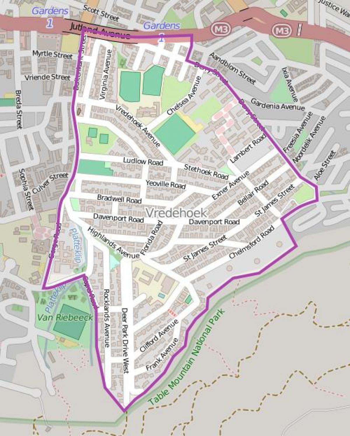 نقشه vredehoek کیپ تاون