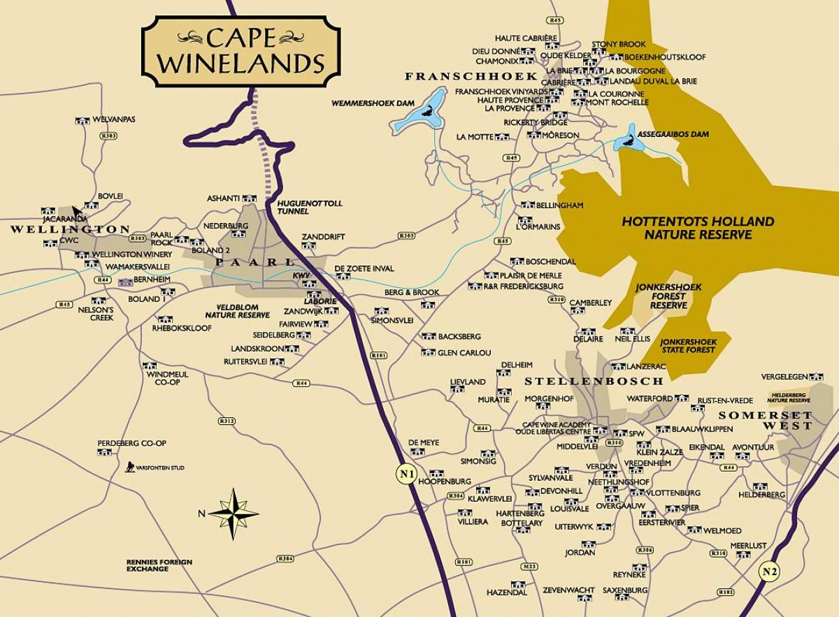 نقشه winelands کیپ تاون