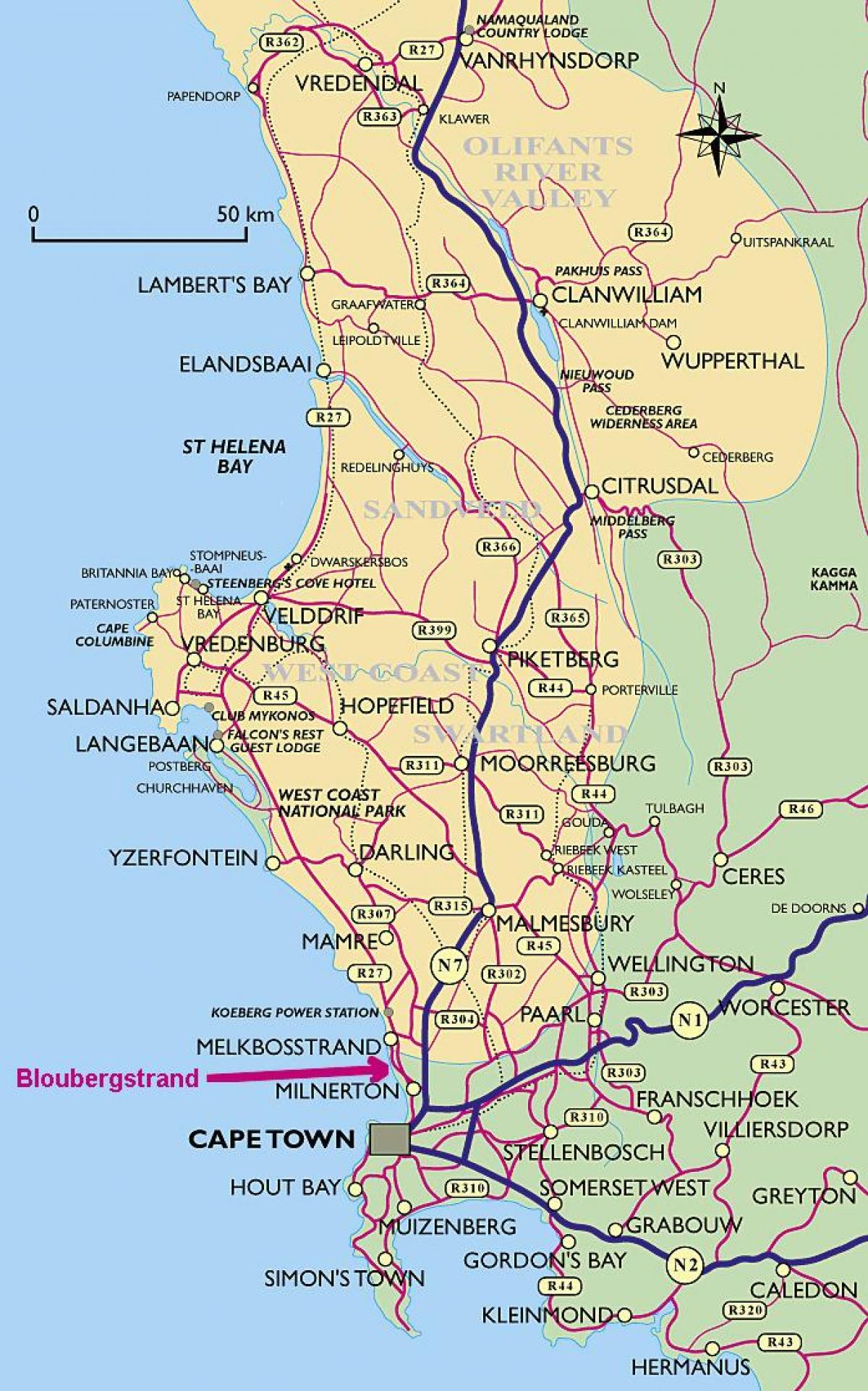 نقشه از west coast کیپ تاون